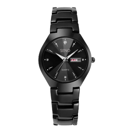 SENO Couple Watches Korean Version Luxury Waterproof Calendar Classic Fashion Casual Quartz Wristwatch Rustproof Stainless Steel Watch BLACK