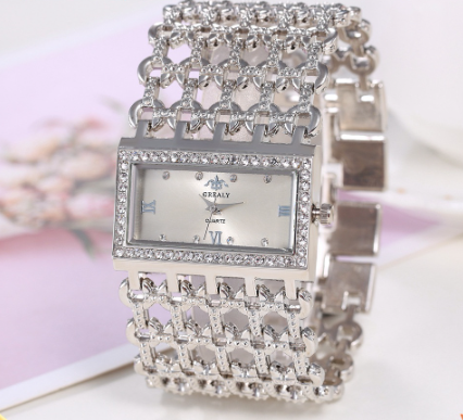 Women Classic Simple Style Glitter Hollow Wide Band Numeral Square Dial Quartz Watch