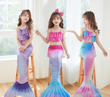 Children's Costume Mermaid Tail Swimwear Set Top & Tail Party Costume Swimsuit for Girls 3-15Y Old