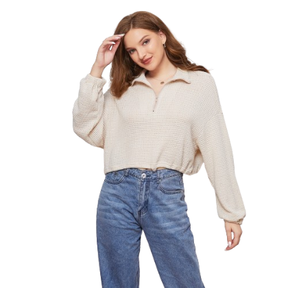 Lovito Women Zipper Sweatshirts L08126 (Beige)