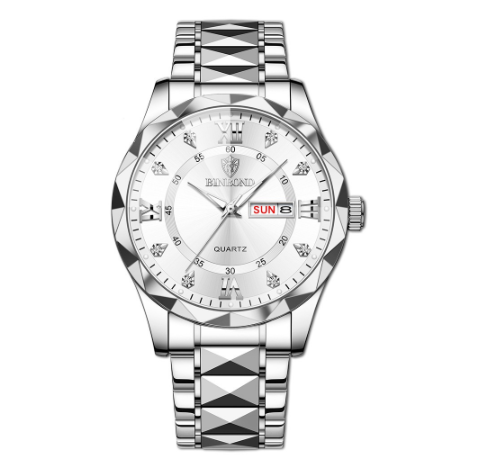 Binbond Original Men's Luxury Stainless Steel Waterproof Fashion Business Watch Luminous Dual Calendar Quartz Wrist Watch M8