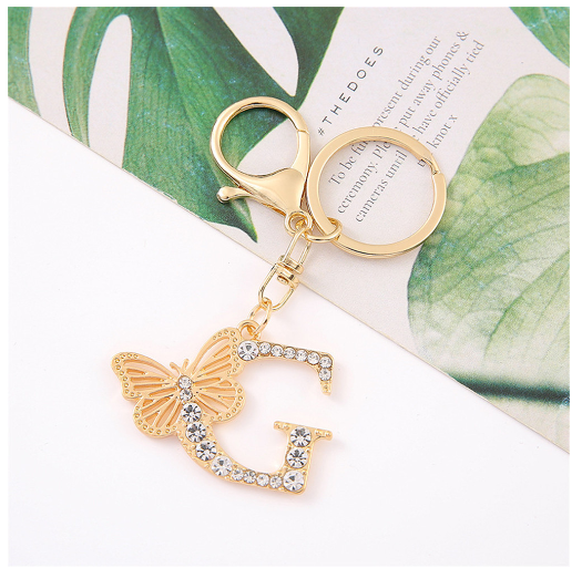 1Pcs Fashion Hollow Butterfly 26 Letter Keychains Luxury Rhinestone A-Z Initials Metal Keyrings Car Key Holder Bag Accessories G