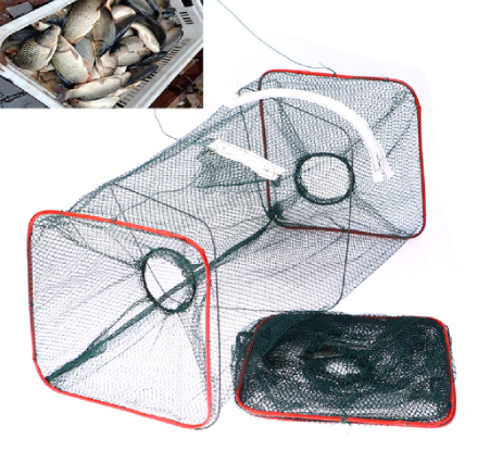 Foldable Fishing Net Dip Net Fish Cage Nylon Steel Wire Fishing Trap Cage .