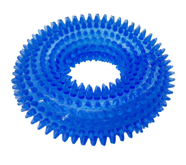 Daiso Blue Squeaky Pet Toy Donut Shape
