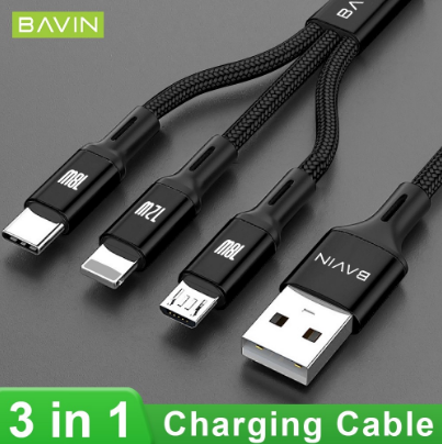 BAVIN CB076 3 in 1 Fast Charging Cable Strong Quality Nylon Braided USB Cable For Micro/ iPh/ Type-C