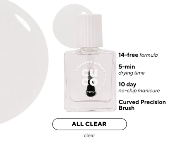 CuCo Nail Polish - All Clear (14-free, Quick-Dry, Vegan, Long-Lasting, Clear Nail Polish)