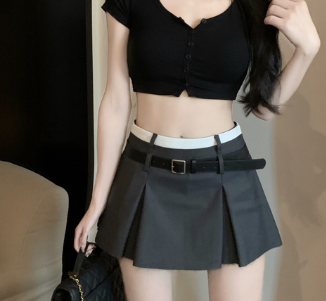 Lovito Casual Plain Colorblock Ruched Skirt for Women LNE10078 Dark Grey