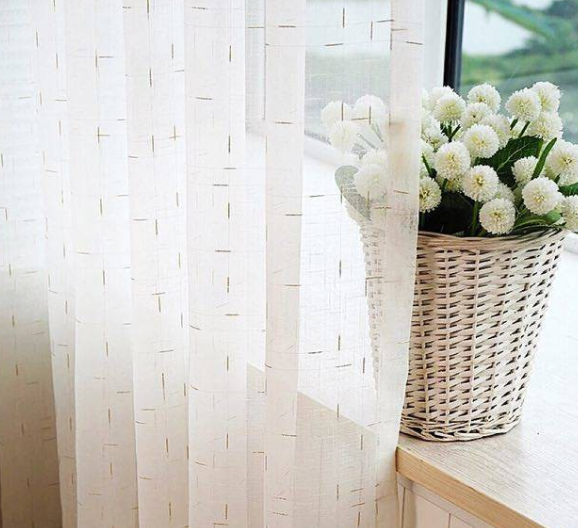 Lace Curtain White Line Foil Elegant Modern Style for Living Bedroom Window with Ring A-1031