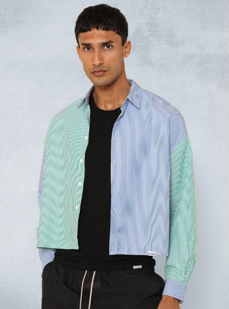 SUMWON Cropped Colour Block Stripe Long Sleeve Shirt