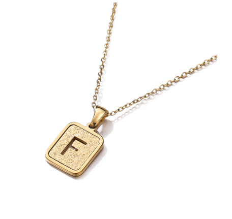 St. Kunkka 316L Stainless Steel Hollow A-Z Letter Pendant Necklace for Gift and Birthday Gift  F