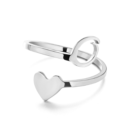 Silver Stainless Steel A-Z Rings Initial Letters Heart Rings Women Fashion Non Fading Jewelry Adjustable O