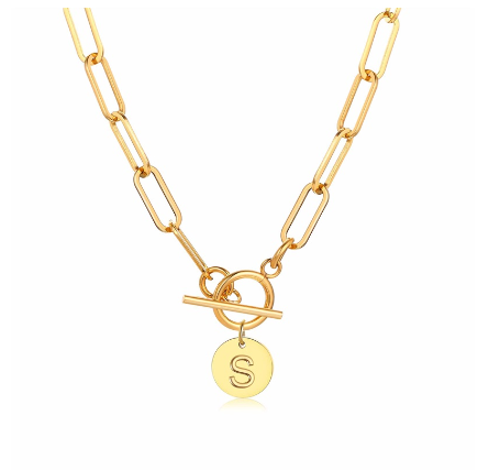 Vnox Women Stainless Steel Gold Plated Initial Pendant Necklace with Paperclip Necklace S