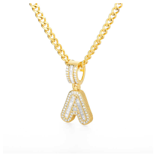 Trend Cubic 2020 Zirconia Letters A-Z Pendant Necklaces Iced Out Rock Candy Style Initial A