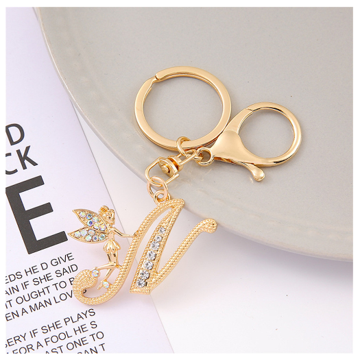 Exquisite Elf Letter Metal Keychains Luxury Gold Color Rhinestone Alphabet Keyrings For Men Women Handbag Ornaments Gifts N
