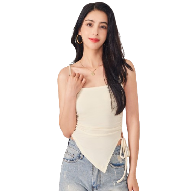 Lovito Women Casual Plain Ruched Lace Up Tank Top L71ED044 (Apricot)