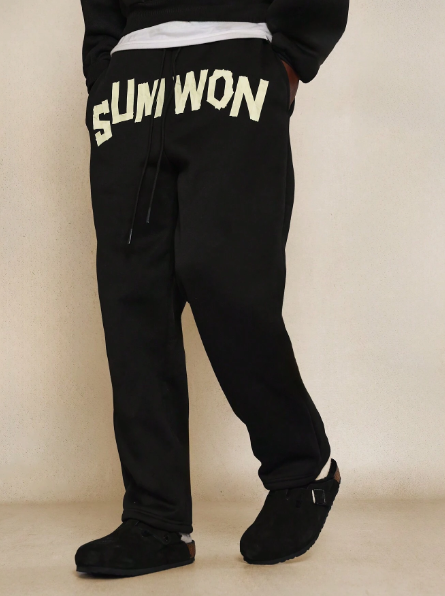 SUMWON Drop Crotch Jogger With Letter Tape Graphic Print