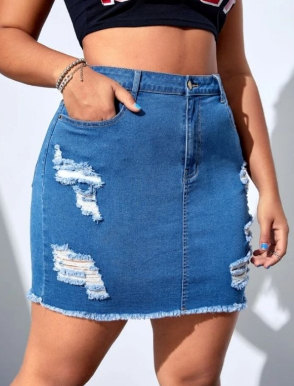 Ripped Denim Skirt for Women