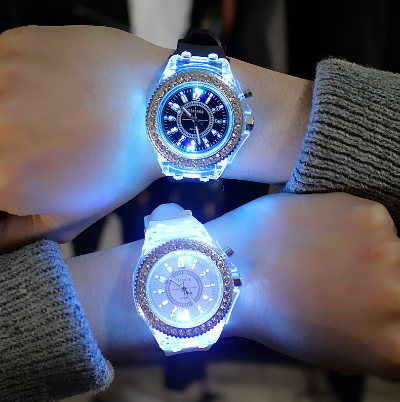 2pcs/sets Geneva Couple Watches Luminous Silicone LED Wristwatches