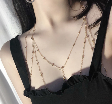 Women's Bikini Metal Chest Strap Chain Fashion Diamond Pendant Tassel Chest Chain