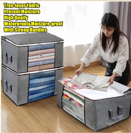 Ready Stock High Quality Non-Woven Waterproof Clothing Oxford Foldable Storage Bag Box Organizer