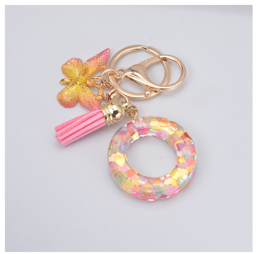 Exquisite 26 Letter Resin Keychain with Pink Tassel Gradient Butterfly Pendant Key Ring Women Bag Ornaments Accessories O