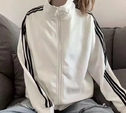 Side Striped Plain Jacket for Women with Zipper Summer Unisex Coat