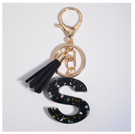 Black A-Z 26 Letter Key Chain Fashion Star Sequin Filled Initials Keyrings For Women Bag Ornaments Charm Car Key Holder Gifts S