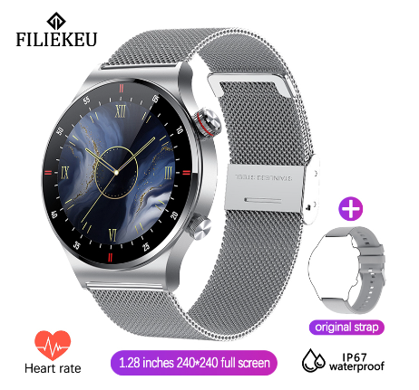 FILIEKEU New Hwgt2 Smart Watch HD AMOLED Screen Support Ecg Plus Ppg Bluetooth Call Sports Fitness Fashion Waterproof For Android Ios MESH SILVER