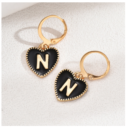 1 Pair Letter Heart Earring Gold Color Hoop Earrings For Women Fashion Alphabet Dangler Initials Ear Accessories Jewelry Gifts N