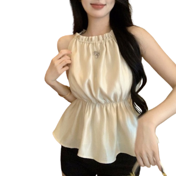 Lovito Women Casual Plain Drawstring Smocked Tank Top LNA27339 (Apricot)