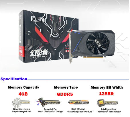 Elsa AMD RX550 4G GGDDR5 Graphics Card Radeon Chill 4GB Memory Video Card 128Bit HDMI + DP + DVI Port