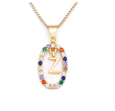 Colorful 26 Letters A - Z Initial Alphabet Pendant Long Chain Necklace Name Jewelry Women Accessories Z
