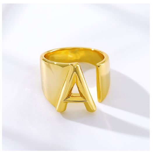 Maxzone Fashion Adjustable Open Gold Initial Rings For Women Stainless Steel A-Z Letter Ring Ladies Meaningful Wedding Jewelry Gift A