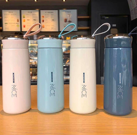 WJF Nice Cup Glass Bottle Tumbler Creative Leakproof Water Cup 400ml Stainless Aqua Flask