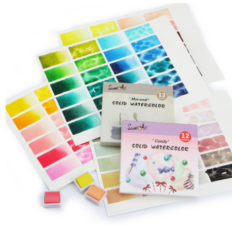 SeamiArt 12 Colors Skin Ocean Candy Morandi Solid Watercolor Set Simple Package For Painting Drawing Decoration Refill Half Pans