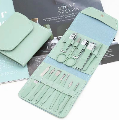 MC 12 pcs Set Stainless Steel Nail Cutter Care Tools+Leather Cover