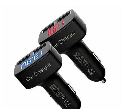 Car USB Charger 5V 2 Ports USB Car Charger Adapter With Blue LED Digital Display Voltage Temperature Current Meter