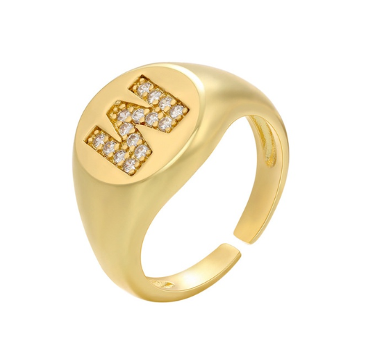 Maxzone A-Z Letter Hip Hop Gold Color Metal Finger Rings Adjustable Opening Ring Initials Name Alphabet Female Party Fashion Jewelry W