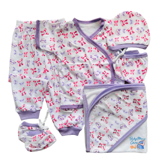 8Pcs Newborn Set Blanket Mittens Booties Bonnet Shortsleeve Pajama Essential Printed Cotton S4