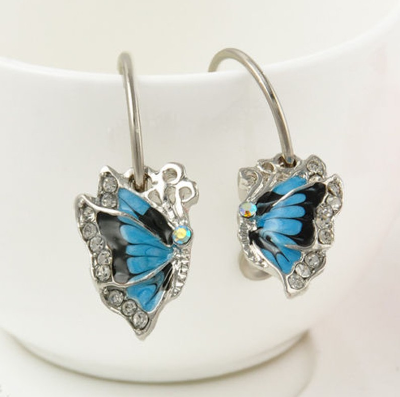 Elegant Women;s Lady Butterfly Crystal Dangle Stud Hoop Earring
