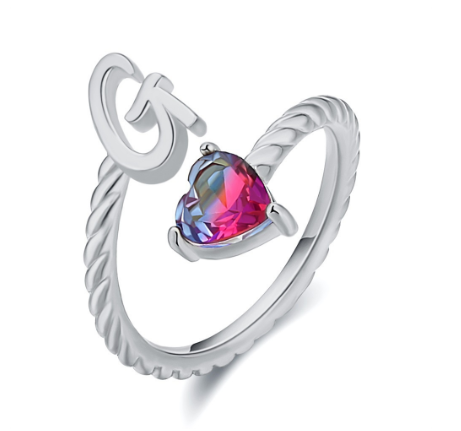 Letter Ring 925 Silver 26 Letters A-Z Initial Ring Open Gradient Zircon Ring for Women Jewelry Gift G