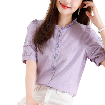 Lovito Women Embroidery Button Front Blouse LNA37034 (White/Purple)