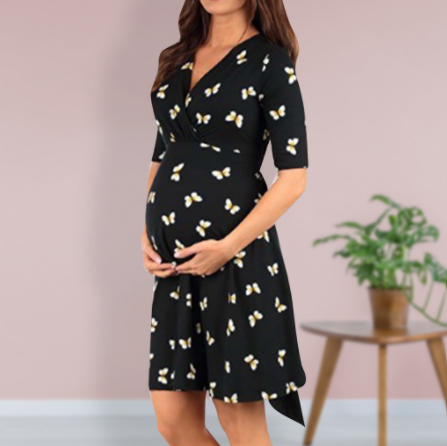 Fashion Pregnant Women Clothing Tied Bandwidth Loose Skirt Flower Print Maternity Dress