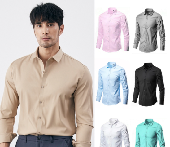 Long Sleeve Formal Business Polo For Men Plain Cotton 7 Colors Size S to XL