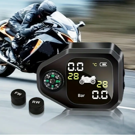 Motorcycle Wireless Tire Pressure Monitoring System, Motorbike Tire Gauge Alarm Sensor Kit, USB Rechargeable TPMS For Motorcycle