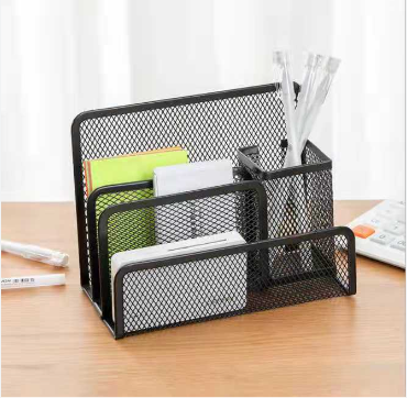 Black Metal Mesh Office Desk Organizer Set File Tray Pencil Storage Holder