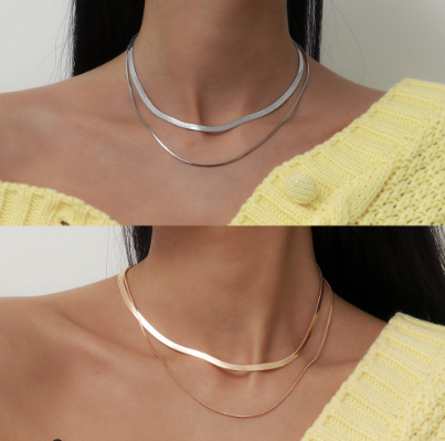 Multilayered Flat Necklaces Snake Bone Collar Chain Chokers