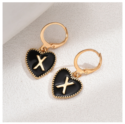 1 Pair Letter Heart Earring Gold Color Hoop Earrings For Women Fashion Alphabet Dangler Initials Ear Accessories Jewelry Gifts X