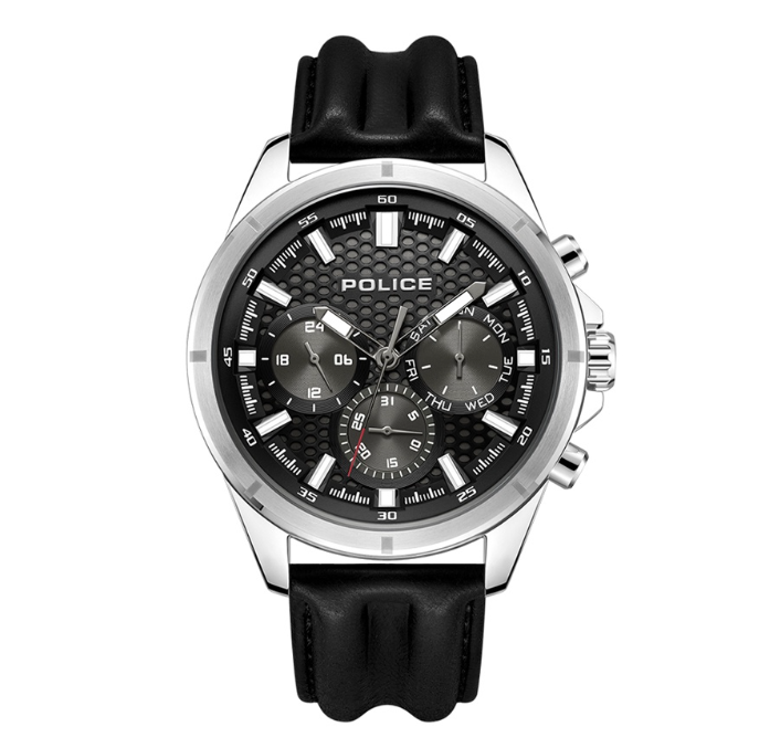 Police Malawi Black Leather Analog Quartz Watch For Men PPEWJF2204101