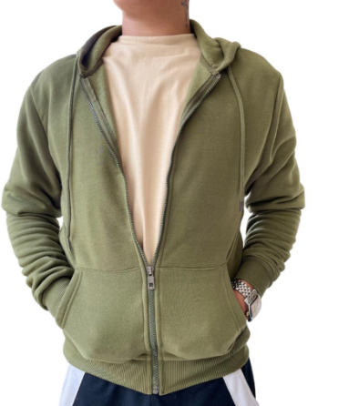 Mens Long Sleeve Plain Hoodie Zipped Jacket